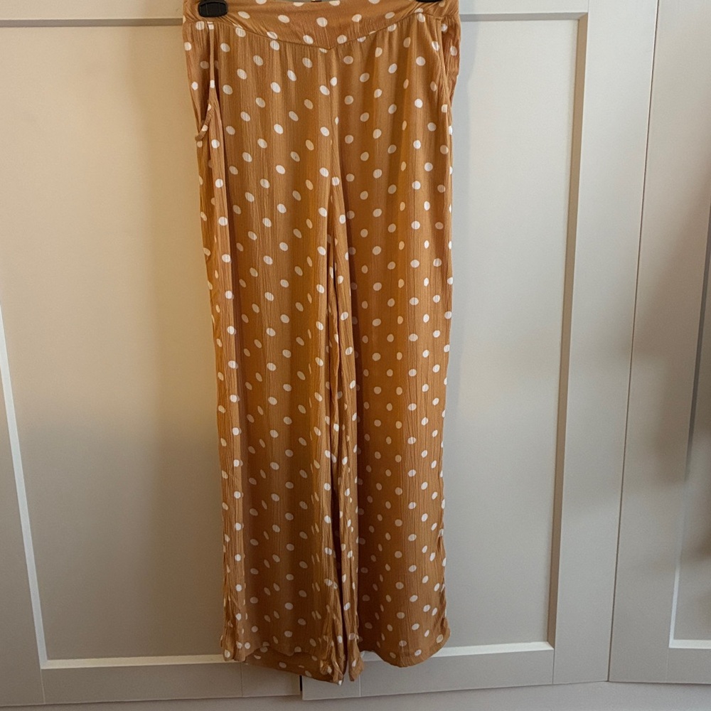 Billabong Mustard w White Polka Dots Palazzo-Style Pants Size SP